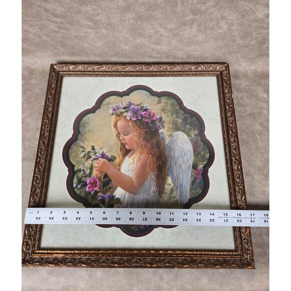 Home Interiors Little Girl Angel Laurie Snow Hein Print 17" x 17" Cherub - Picture 3 of 6